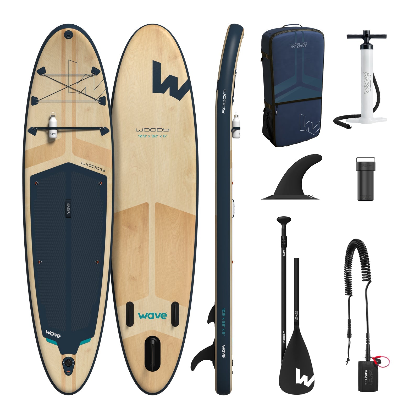 Woody 2.0 SUP | Inflatable Paddleboard | 10'9ft | Navy - Wave Sups UK