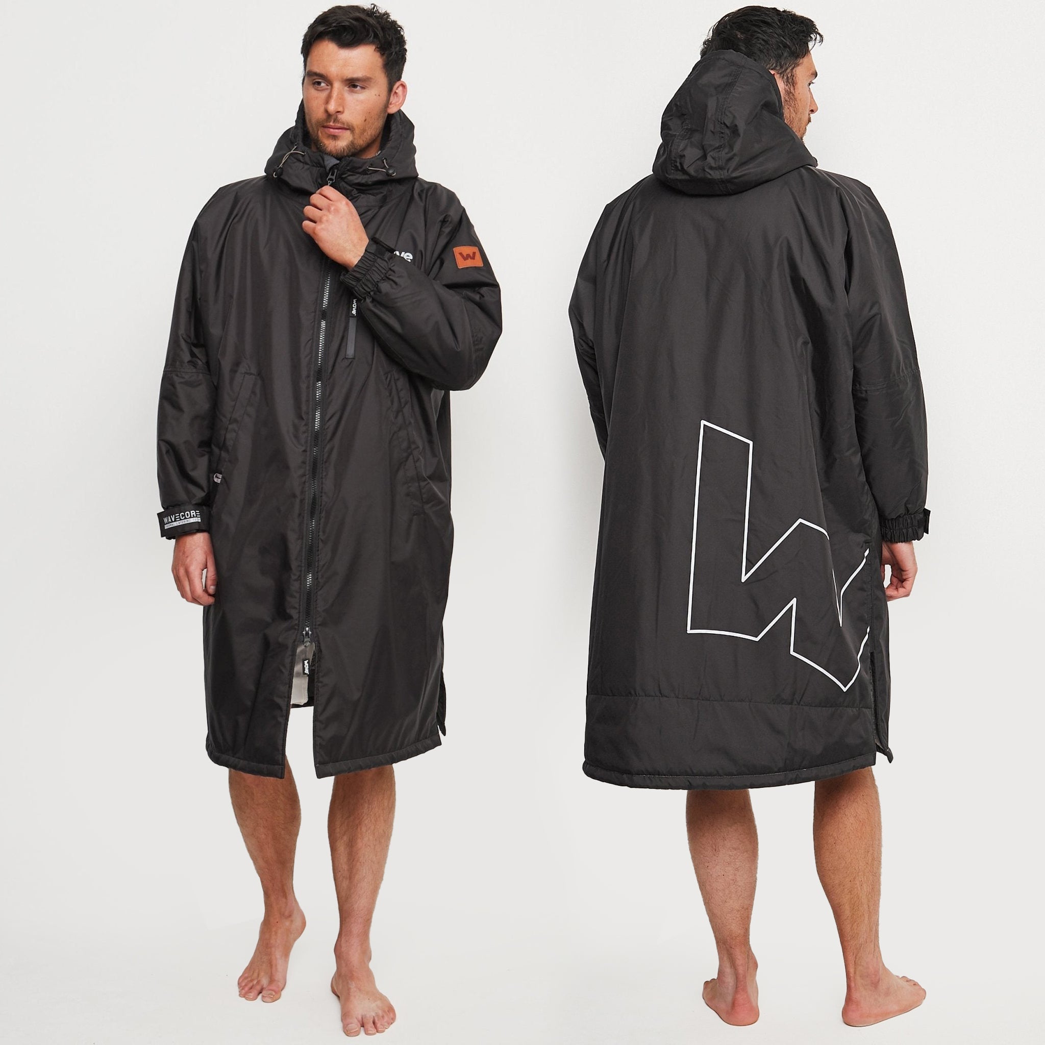 Fleece-Lined Waterproof Changing Robe | Waterproof & Windproof | Unisex | Black & Grey Wave Sups