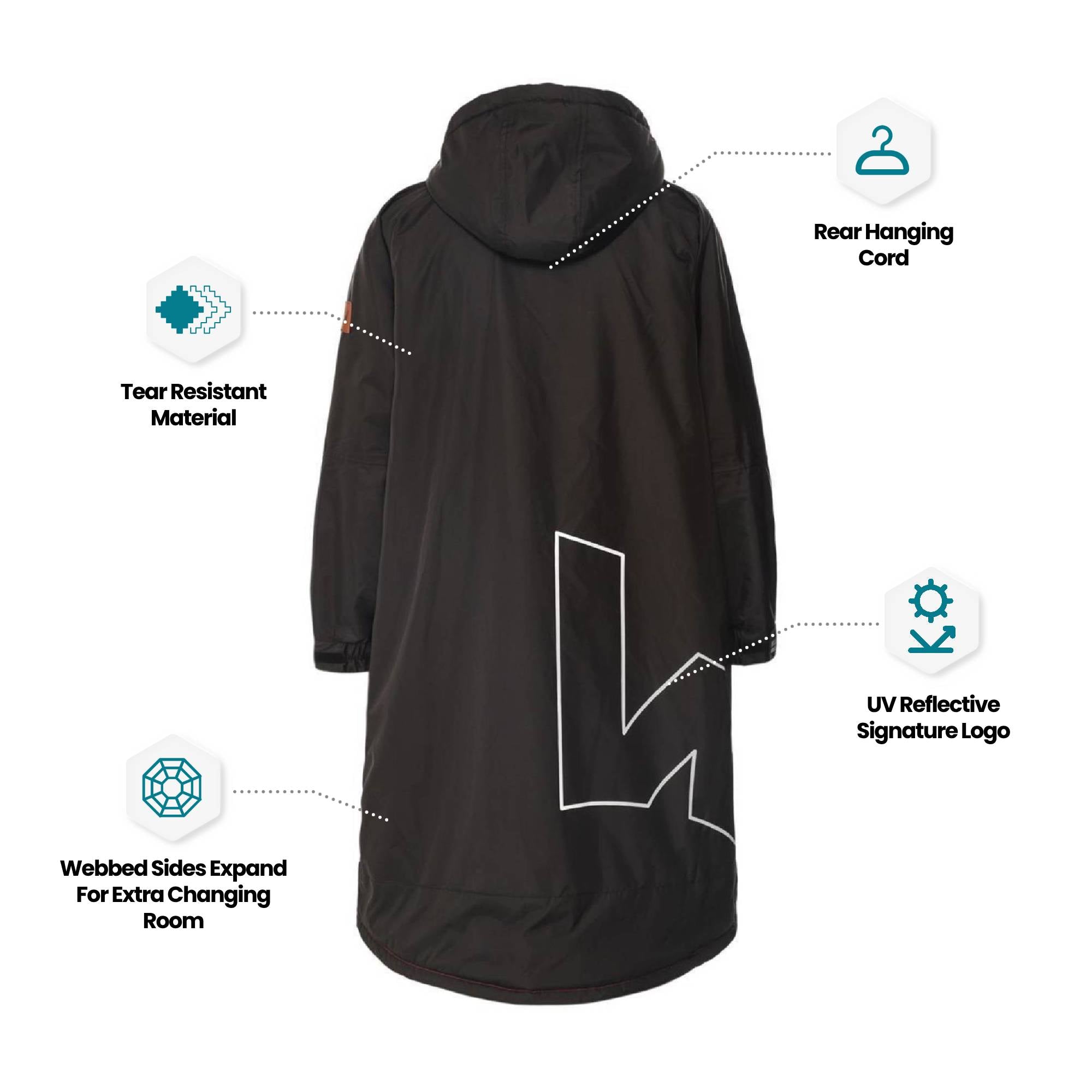 Fleece-Lined Waterproof Changing Robe | Waterproof & Windproof | Unisex | Black & Grey Wave Sups