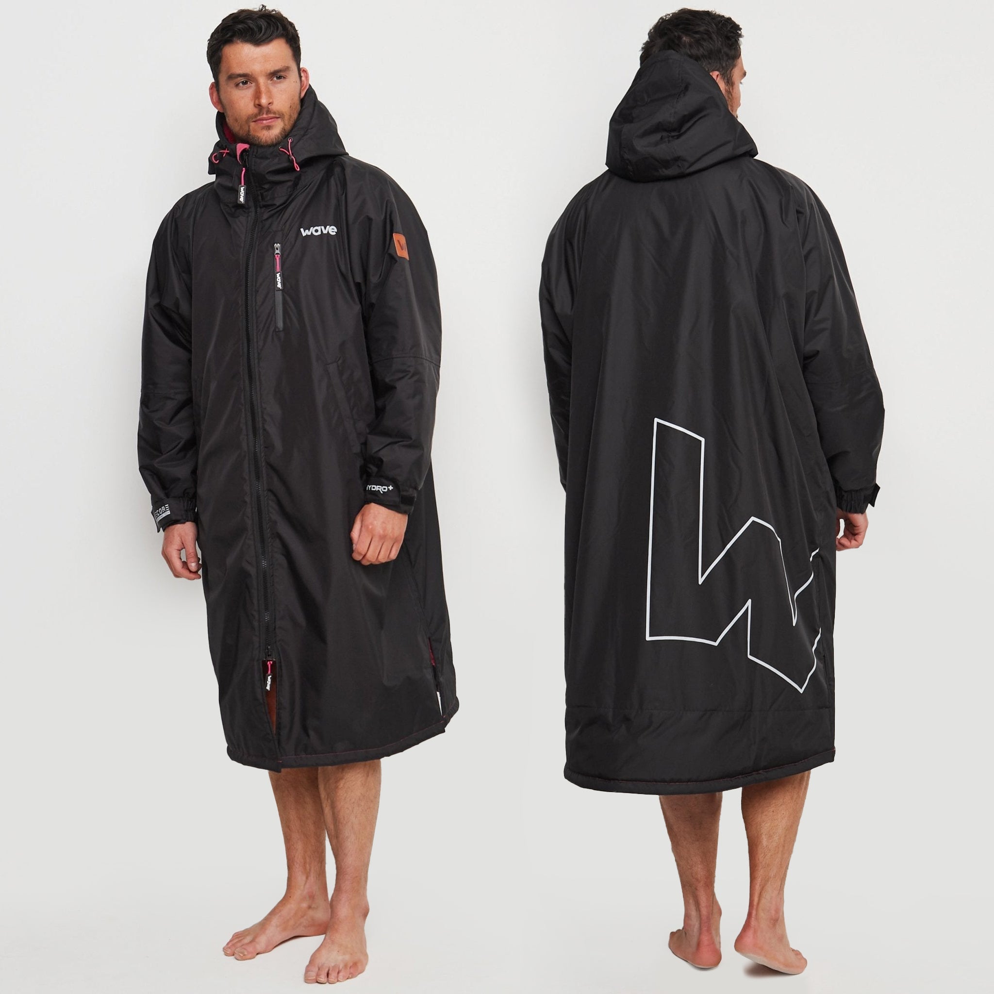 Fleece-Lined Waterproof Changing Robe | Waterproof & Windproof | Unisex | Black & Pink Wave Sups