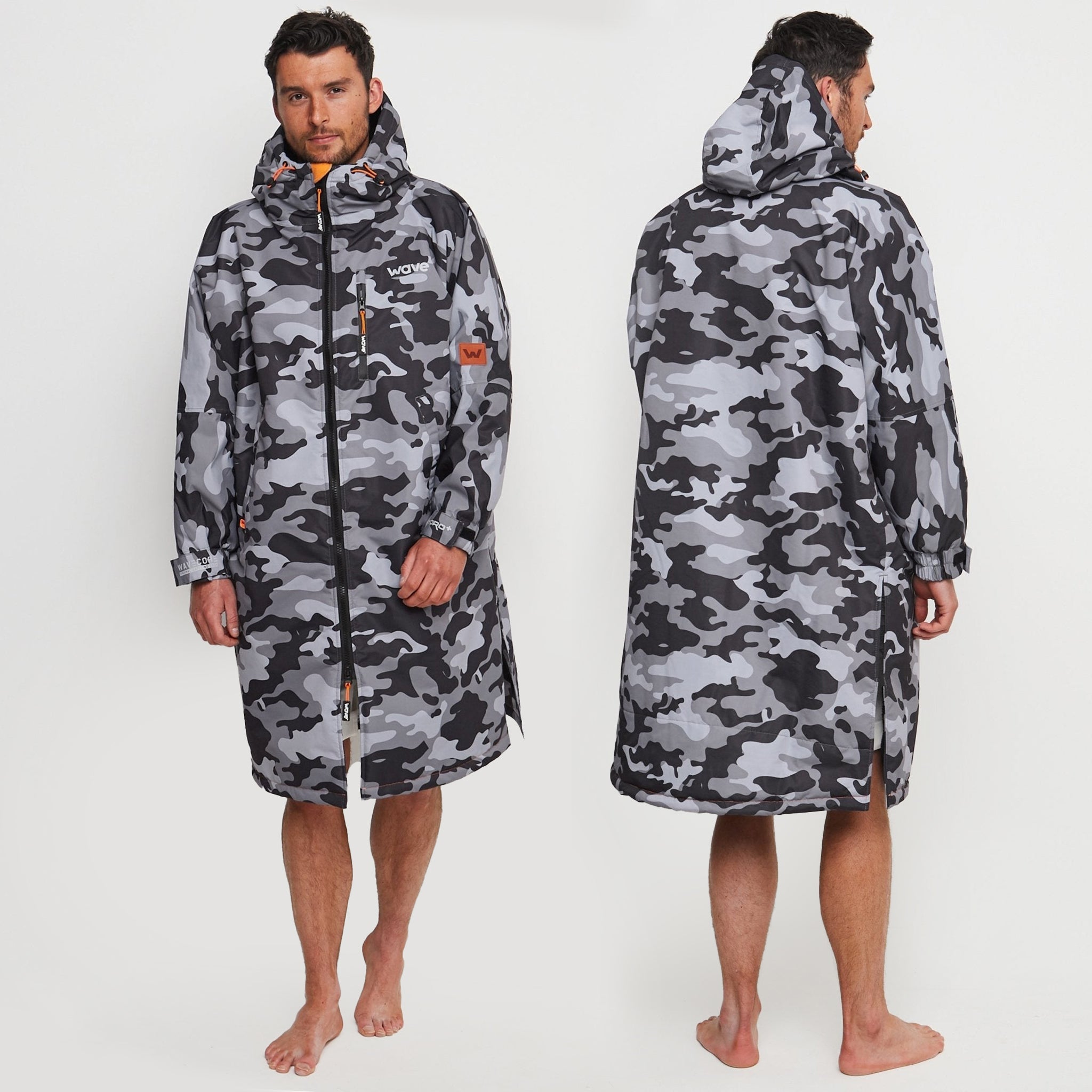 Fleece-Lined Waterproof Changing Robe | Waterproof & Windproof | Unisex | Grey Camouflage Wave Sups