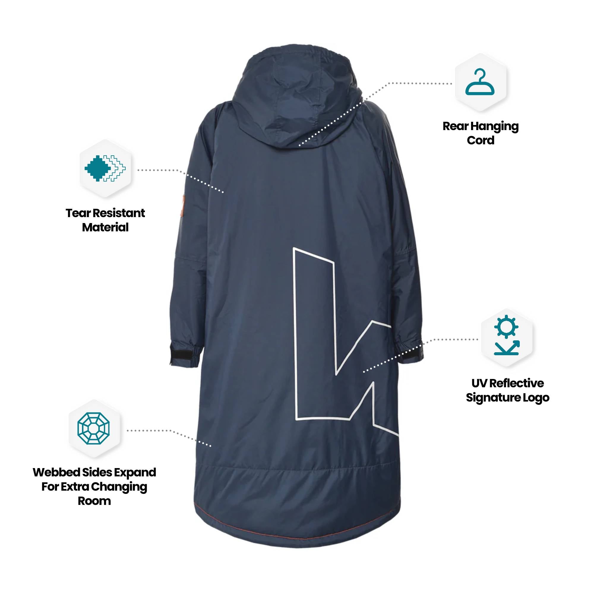 Fleece-Lined Waterproof Changing Robe | Waterproof & Windproof | Unisex | Navy Blue Wave Sups