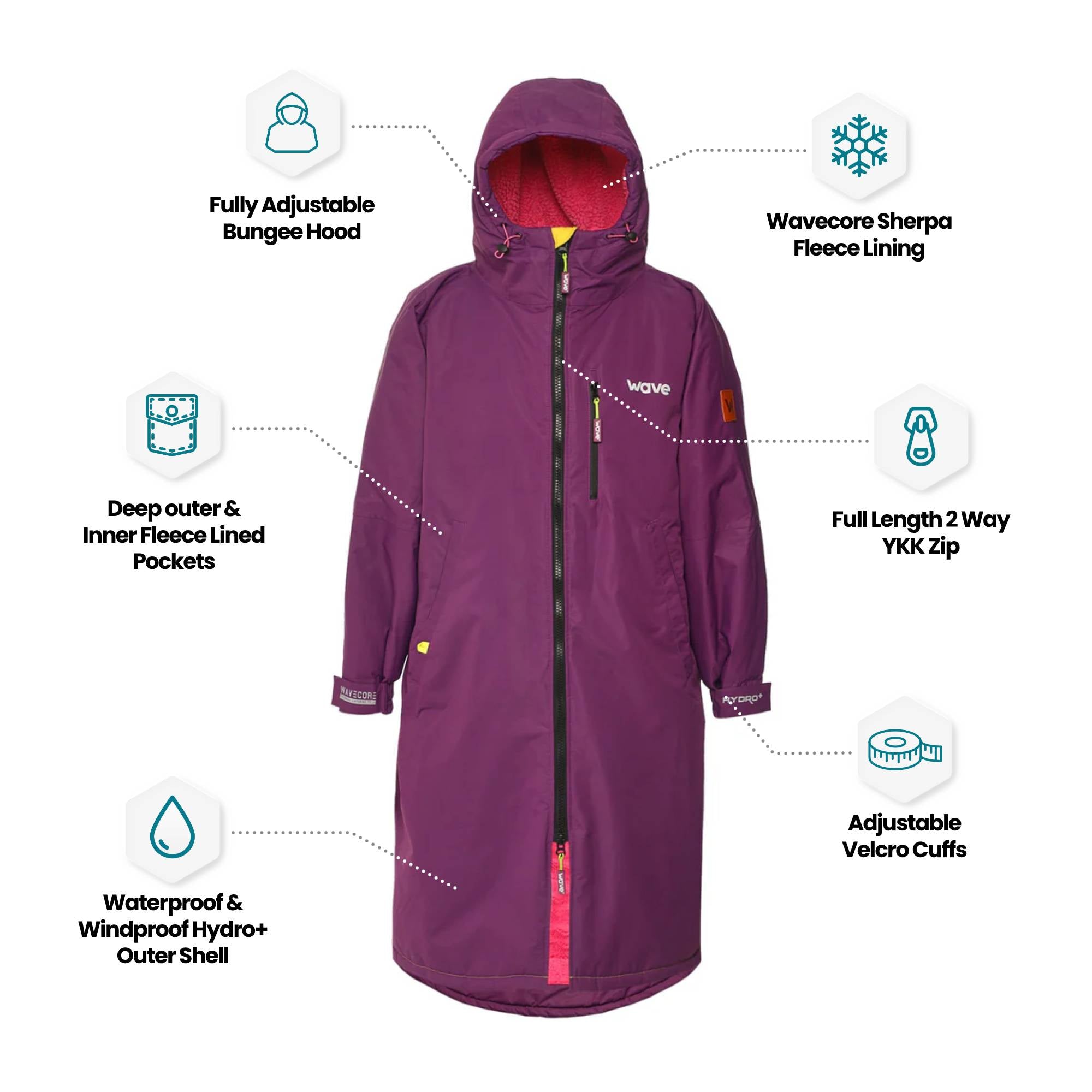 Fleece-Lined Waterproof Changing Robe | Waterproof & Windproof | Unisex | Purple Wave Sups