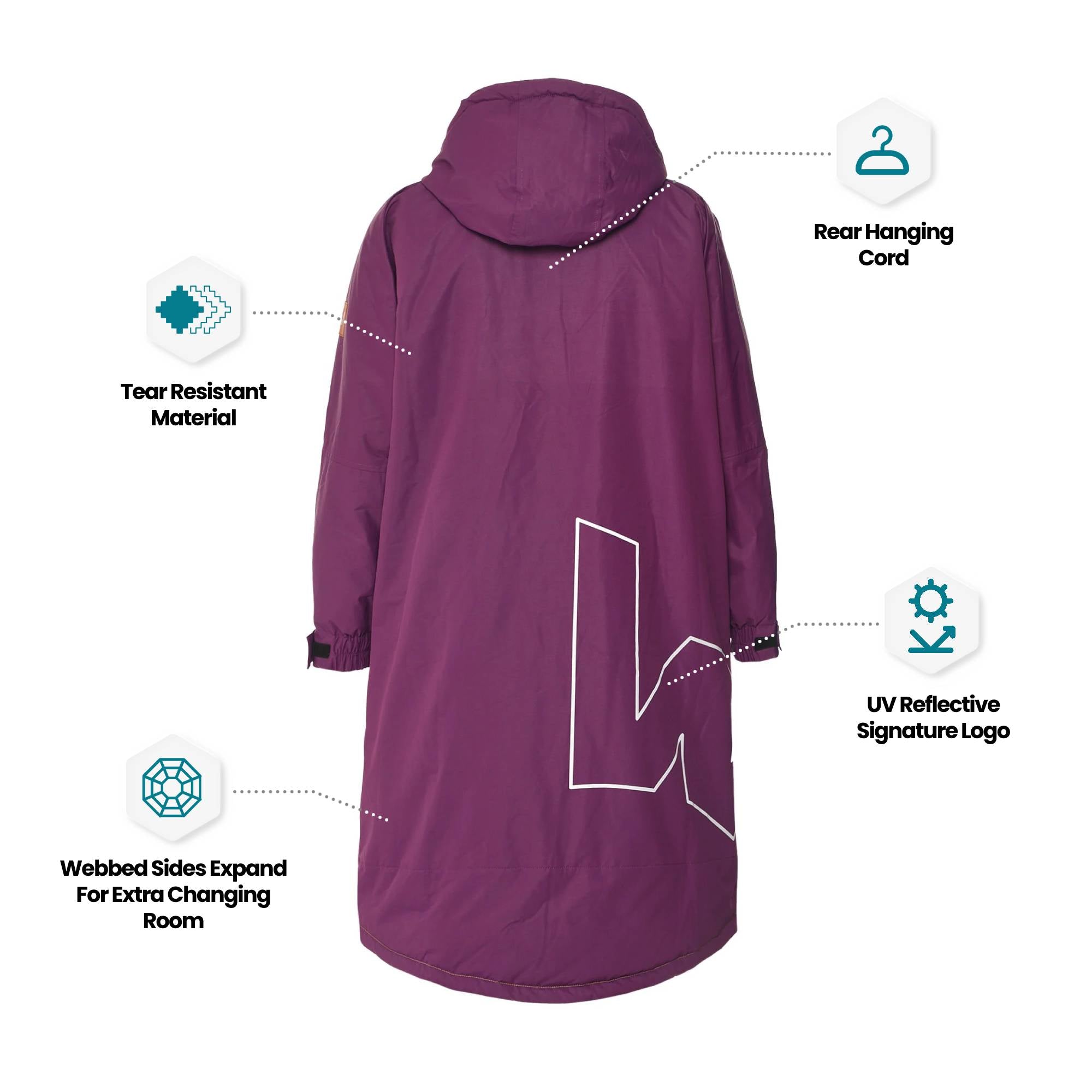 Fleece-Lined Waterproof Changing Robe | Waterproof & Windproof | Unisex | Purple Wave Sups