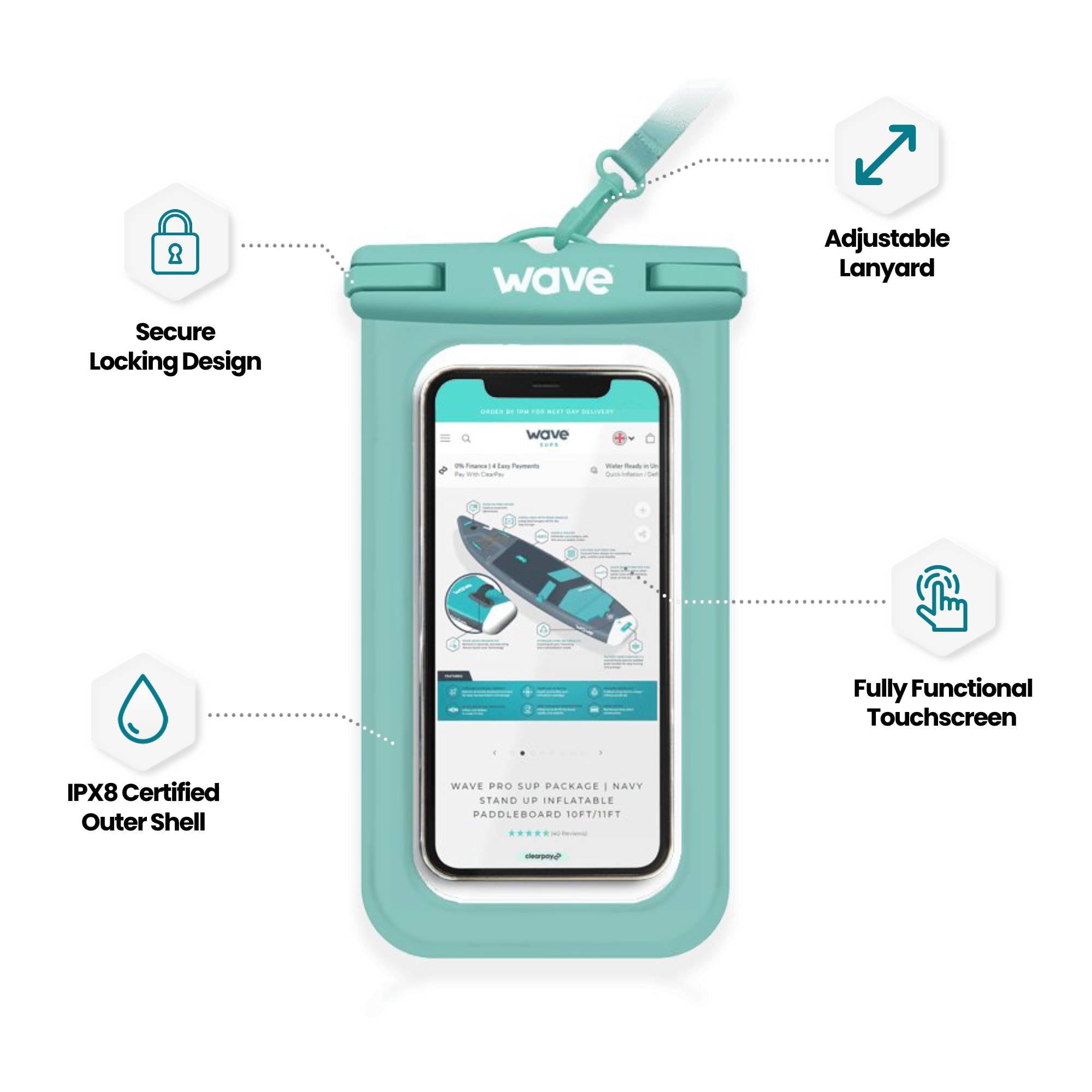 Waterproof Phone Cover | Aqua Green Wave Sups