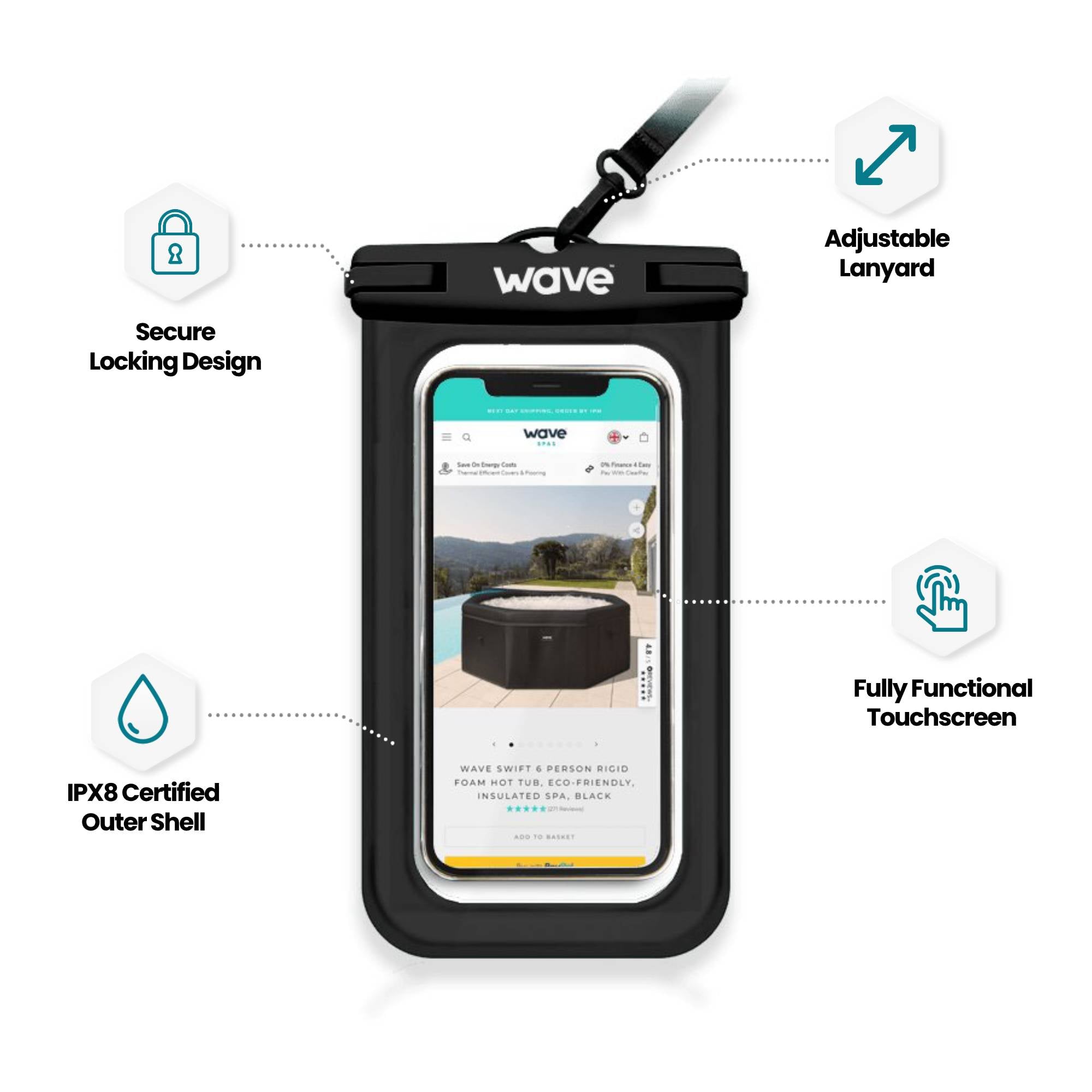 Waterproof Phone Cover | Black Wave Sups