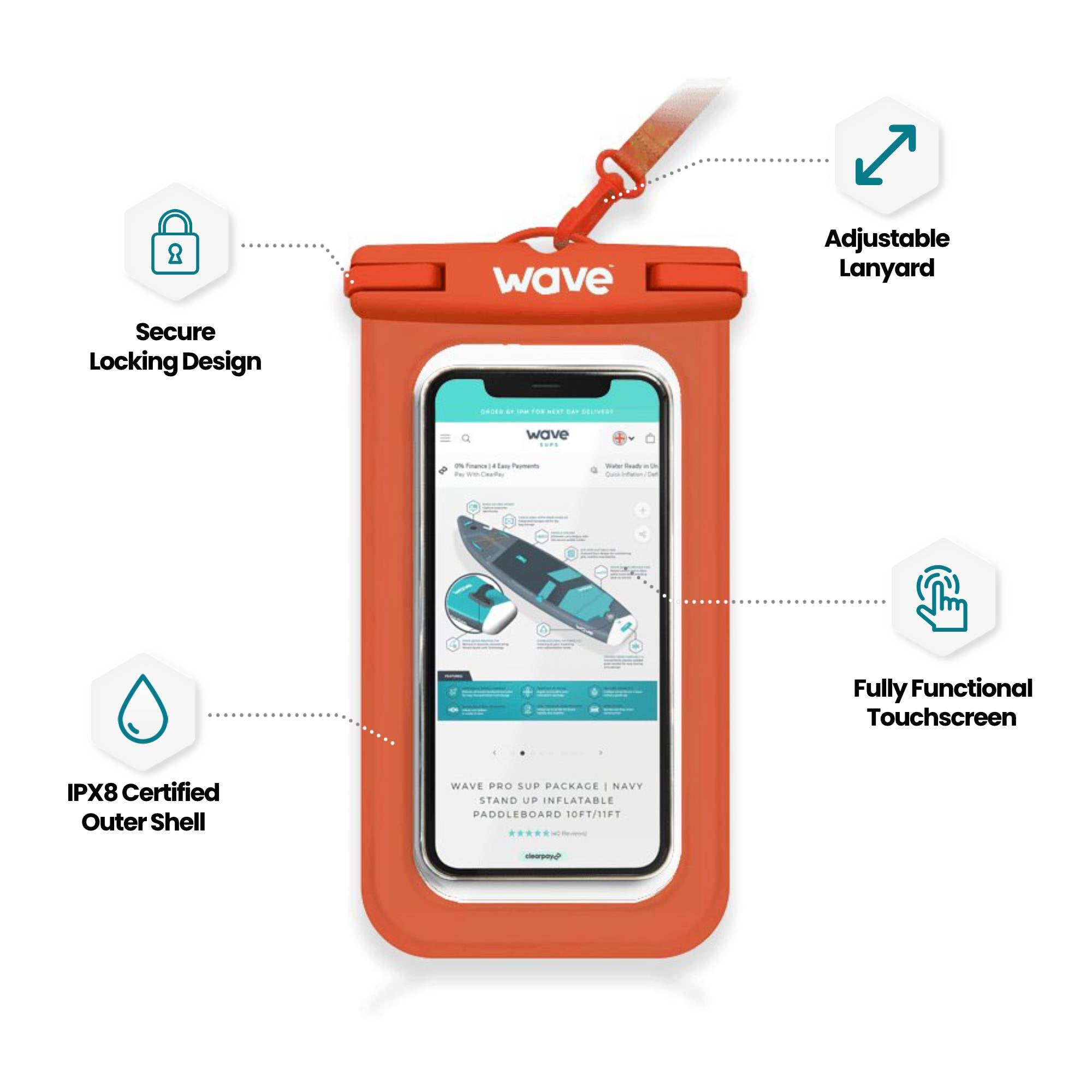 Waterproof Phone Cover | Orange Wave Sups