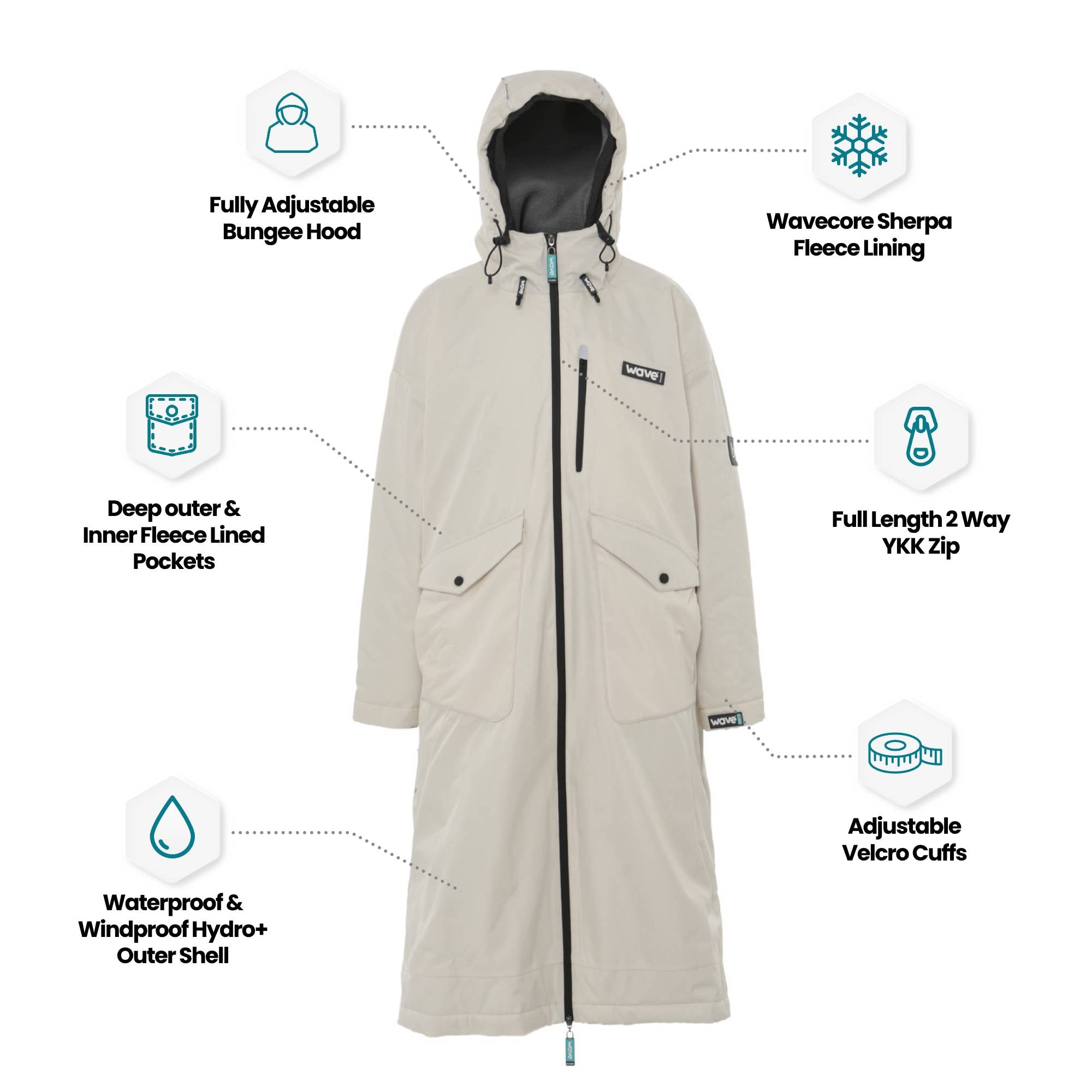 Wave 3 in 1 Waterproof & Windproof Changing Robe | Unisex | Ecru Cream Wave Sups