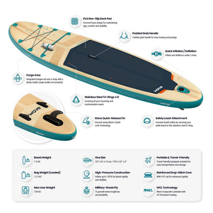Woody 2.0 SUP | Inflatable Paddleboard | 10'9ft | Aqua Paddleboards Wave Sups