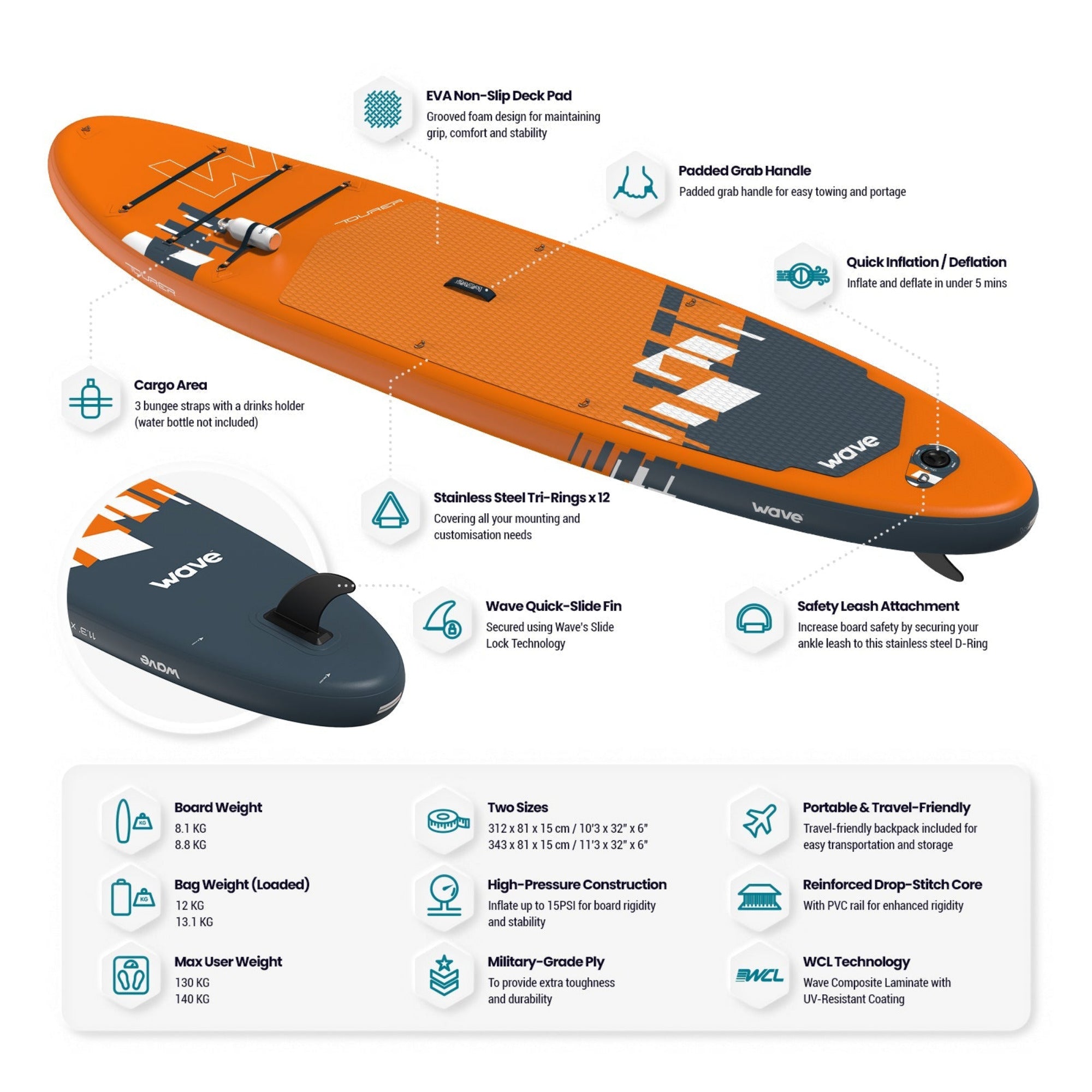 Tourer 2.0 SUP | Inflatable Paddle Board | 10'3/11'3ft | Orange Inflatable Paddleboards Wave Sups   