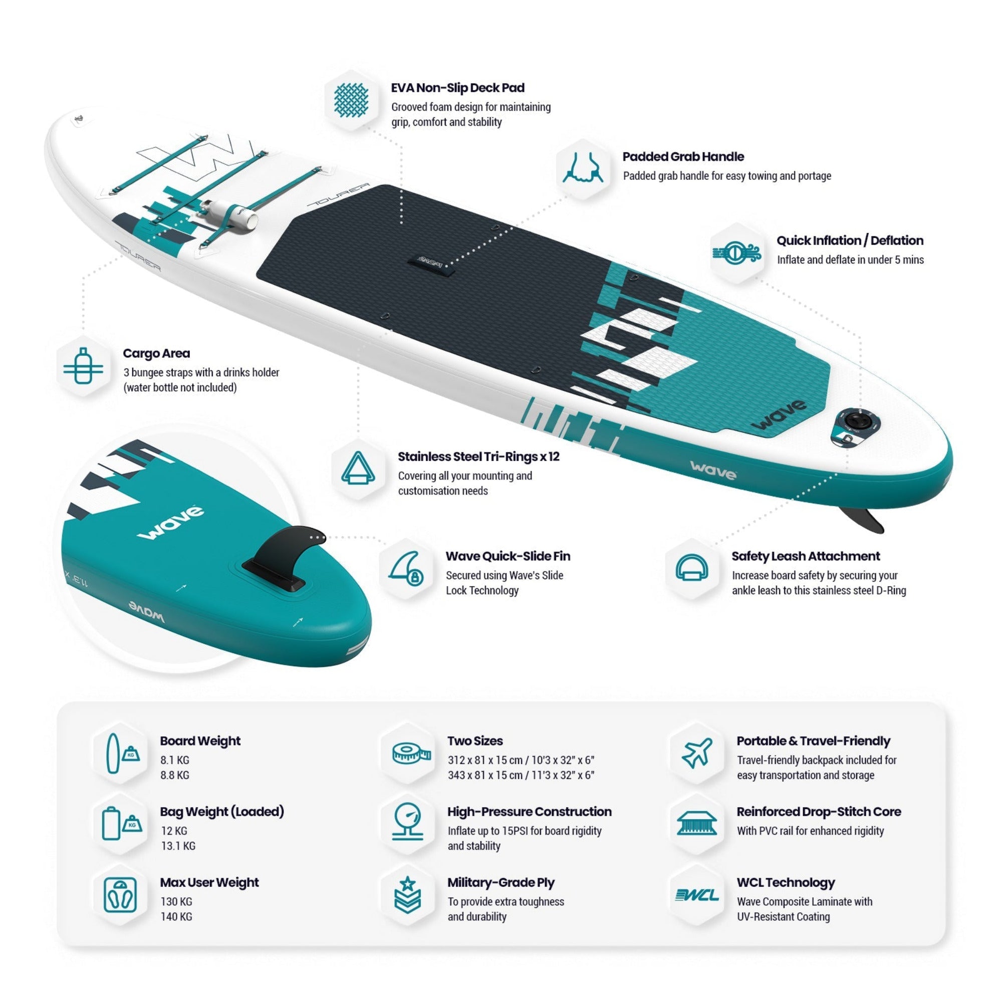 Tourer 2.0 SUP | Inflatable Paddle Board | 10'3/11'3ft | White Inflatable Paddleboards Wave Sups   