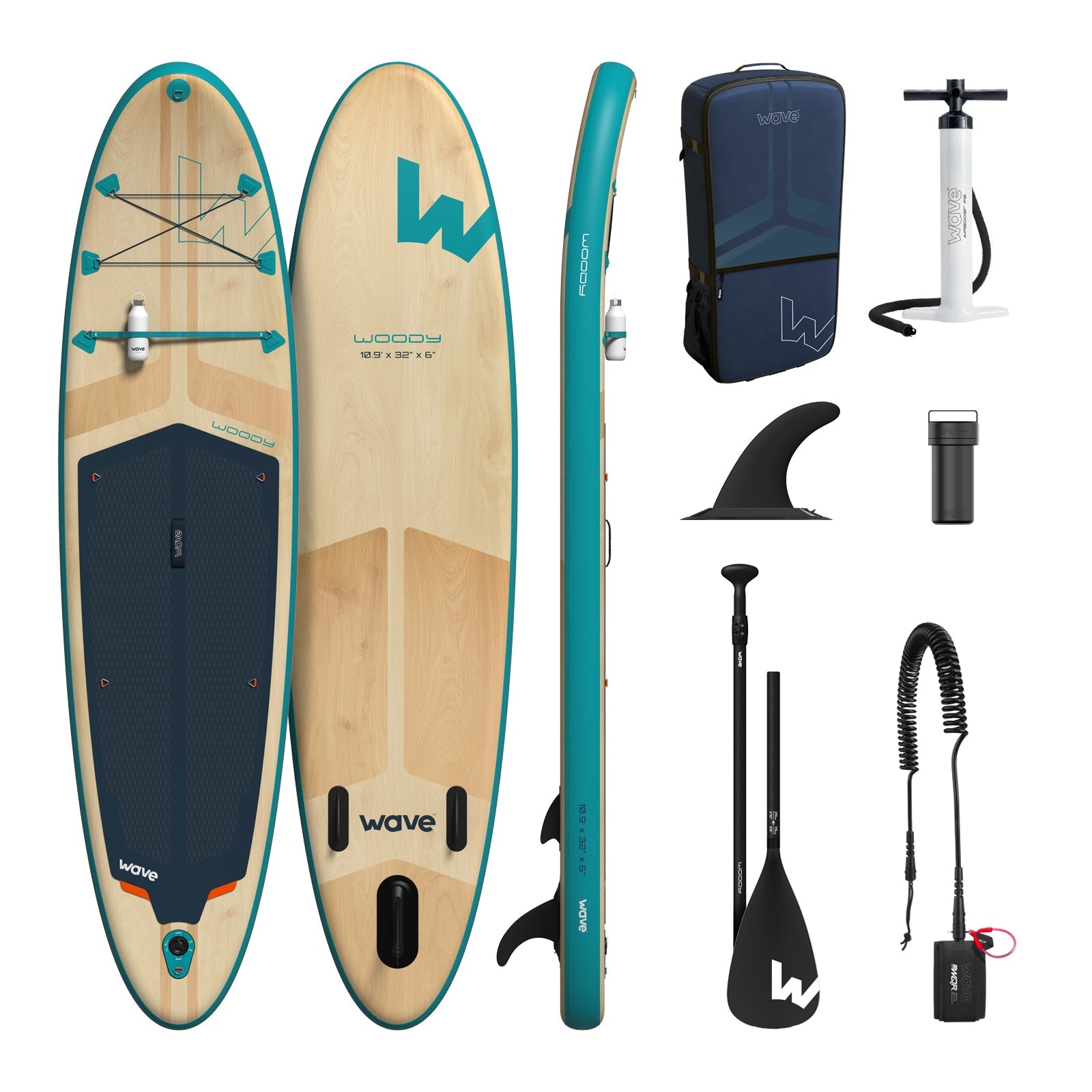 Woody 2.0 SUP | Inflatable Paddleboard | 10'9ft | Aqua - Wave Sups UK
