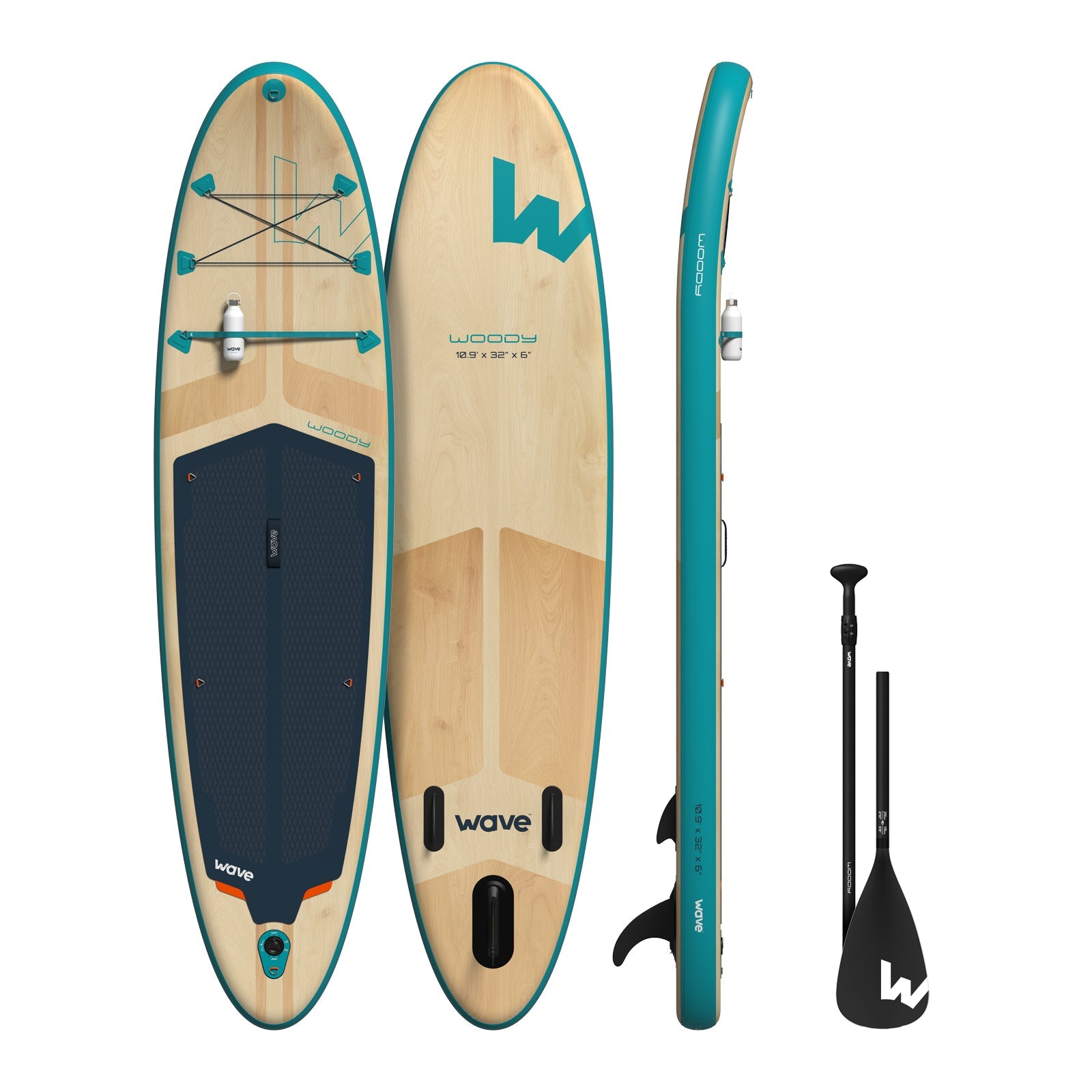 Woody 2.0 SUP | Inflatable Paddleboard | 10'9ft | Aqua - Wave Sups UK